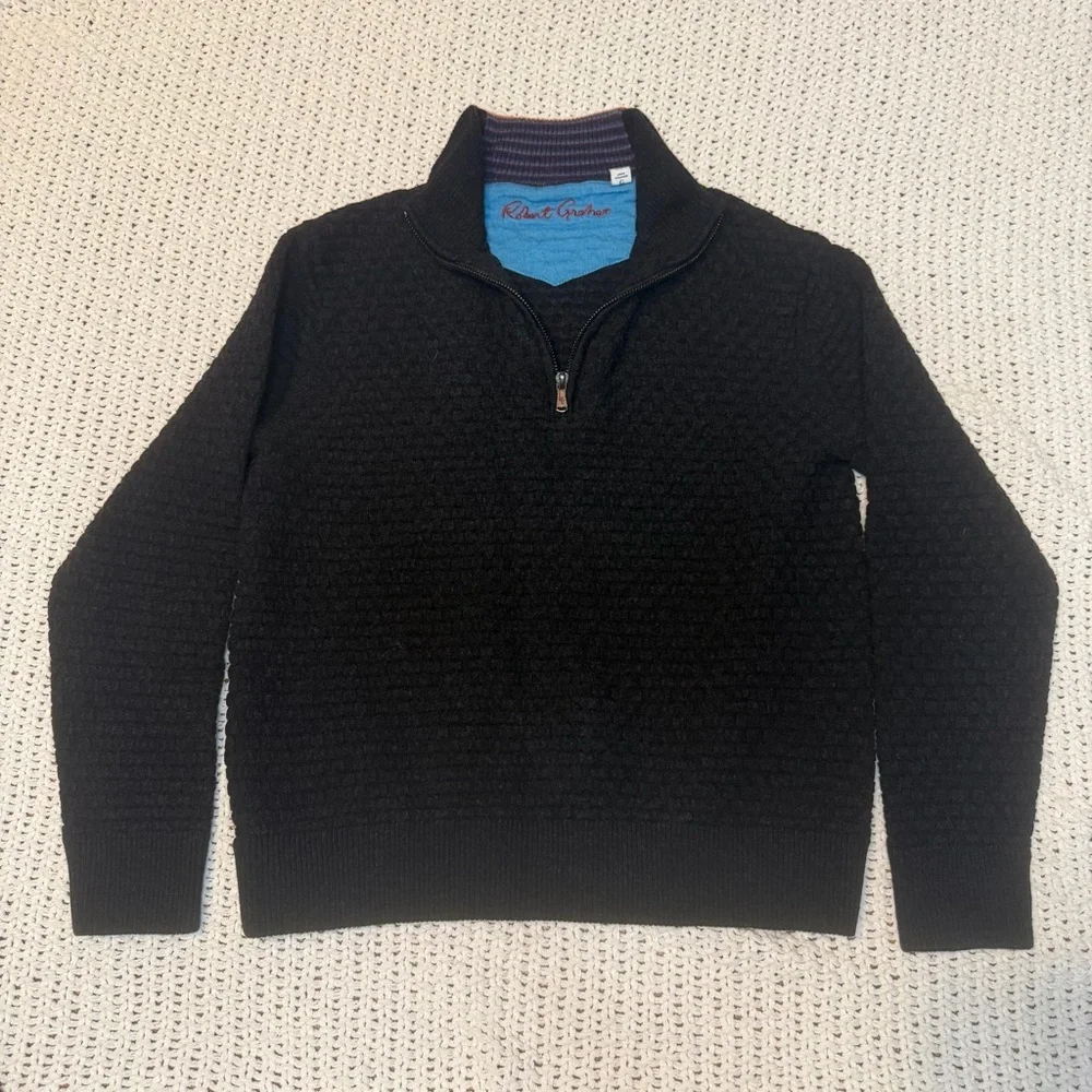 Robert Graham 100% Wool Men's Long Sleeve 1/4 Zip Pullover Sweater Sz Large